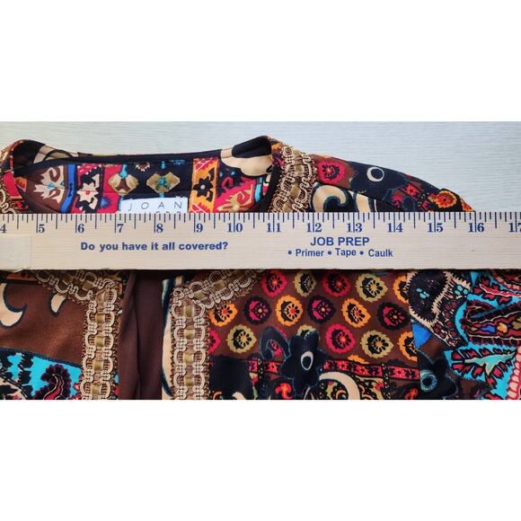 TOP-JACKET-JOAN RIVERS-Brown-Blue-Red-3/4 Length Sleeves-Size X-SMALL - Picture 11 of 16